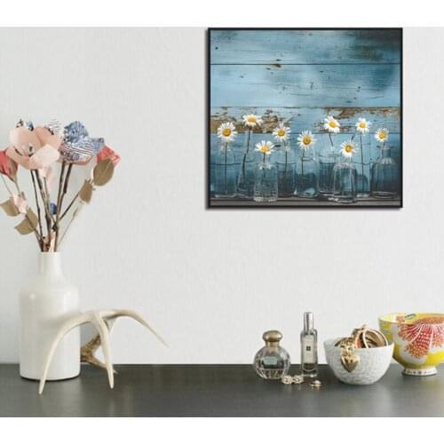 Little Daisy Canvas Posters Prints Abstract Wall Art Retro Wood Background Painting Square Nordic Picture Living Room Decoration