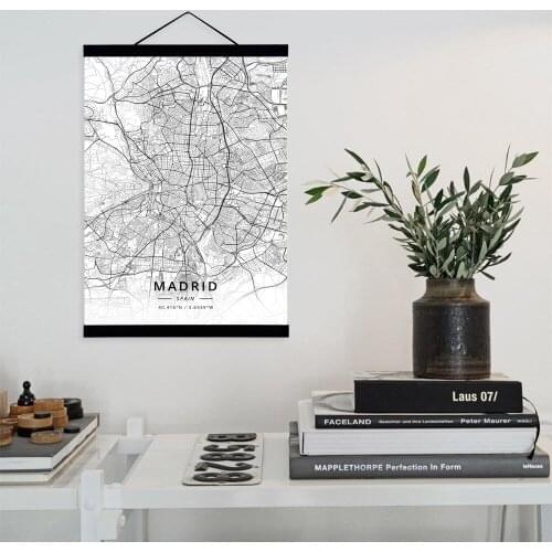Madrid, Spain City Map Wooden Framed Canvas Painting Home Decor Wall Art Print Pictures Poster Hanger