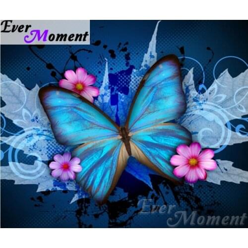 Ever Moment DIY Diamond Painting Blue Butterfly And Flower Diamond Mosaic Full Square Drills Home Decoration Artwork ASF1104