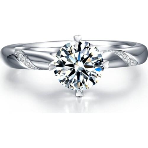 Solid Silver 0.5-3ct Lab Grown Diamond Moissanites 4 Prongs Solitaire with Accents Engagement Ring DEF Color VVS1