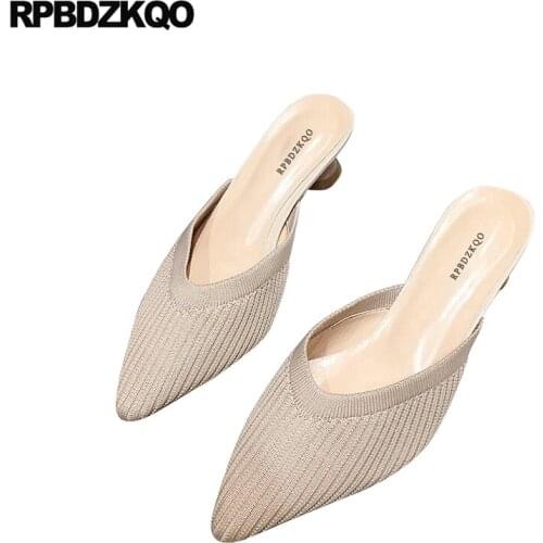 Kitten italian pointed toe big size luxury brand shoes women ladies medium heels thin 2019 classic mules slipper high pumps 4 34