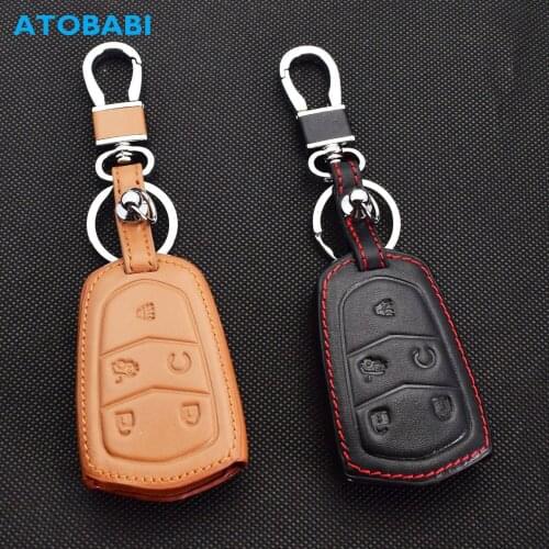ATOBABI Leather Car Key Case For Cadillac ATS XT5 XT6 XT4 Escalade SRX CTS XTS 5 Buttons Smart Remote Control Fobs Protect Cover