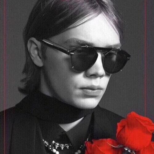 Round black frame sunglasses for men grey lenses fashion flat top