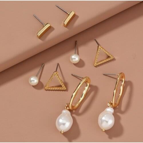 Fashion Statement Geometry Dangle Earrings Set For Women Alloy Pearl Ear Stud Aesthetic Golden Eardrop Luxury Jewelry Charm Gift