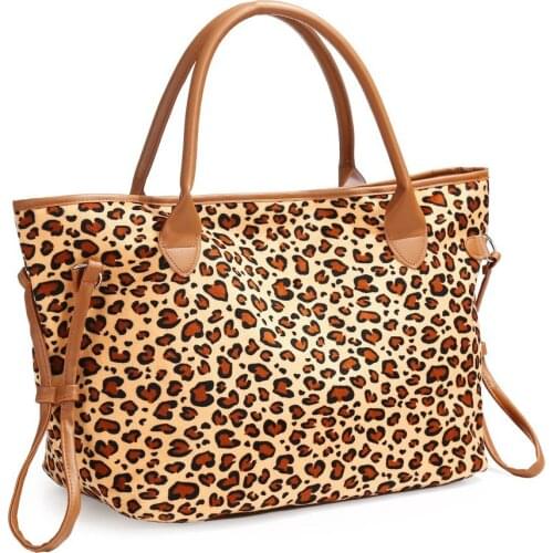 Fashion PU handle Leopard women Tote Bag Red with Black Buffalo Plaid Handbag