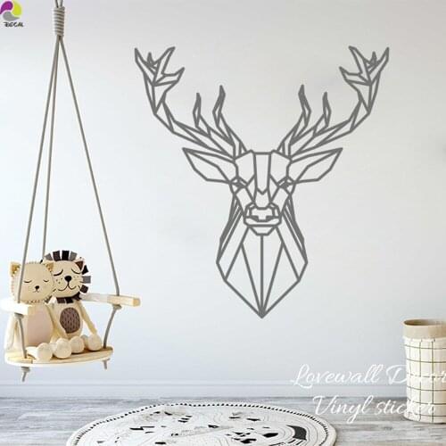 Cartoon Geometric Deer Wall Sticker Baby Nursery Kids Room Cute Animal deer head Wall Decal Living Room Bedroom Sofa Vinyl Decor