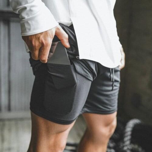 Mens 2 In 1 Running Shorts Security Pockets Leisure Shorts Quick Drying Sport Shorts Built-in Pockets Hips Hiden Zipper Pockets