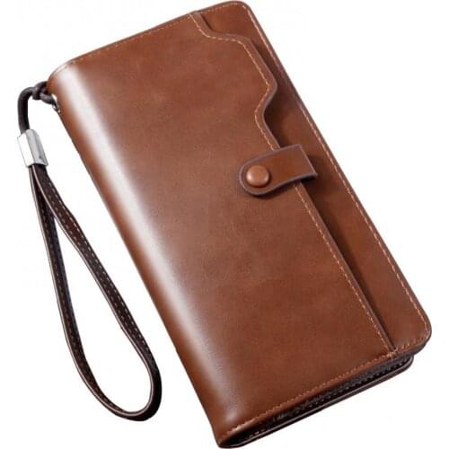 Men Fashion Faux Leather Multi Card Slot Long Wallet Two Compartments Zipper Clutch Business Short Wallet Money Bag