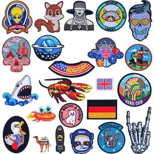 Country Flag Embroidered Iron on Patches for Clothing DIY Stripes Clothes Patchwork Sticker Custom Applique