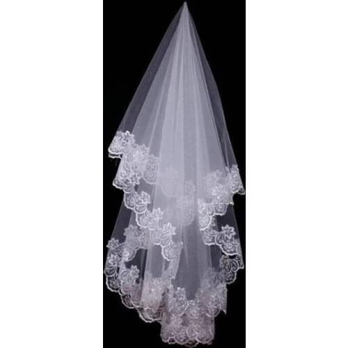 Cheap Short Bridal Veils with Lace Edge New Cape Mariage Short Wedding Veils Wedding Accessories
