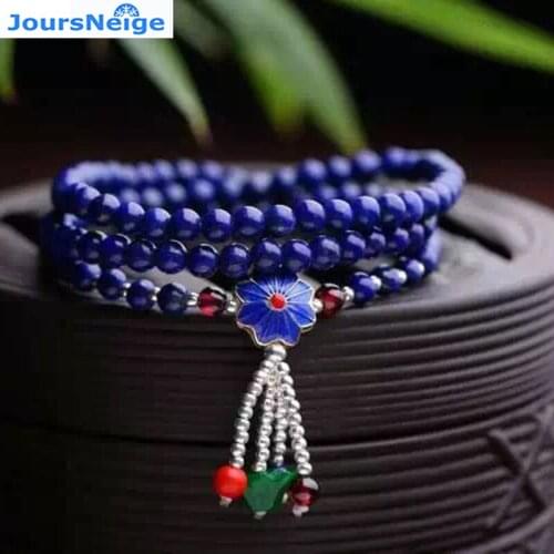 Wholesale JoursNeige Blue Old Mine Lapis Lazuli Natural Stone Bracelets Roasted Blue Flower for Women Crystal Bracelet Jewelry