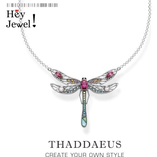 Charm Necklace Colorful Dragonfly,2021 Summer New Fine Jewelry Europe 925 Sterling Silver Bijoux Vintage Gift For Women