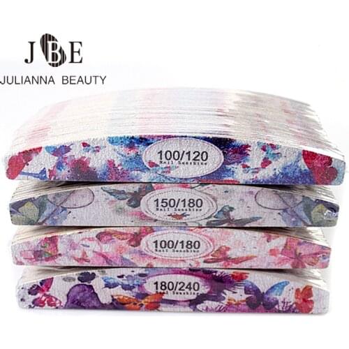 50Pcs/Lot 100/120/180/240 Butterfly Alphabet Sanding Buffer Nails Professionel Wooden Half Moon Sandpaper Nail File Block Polish