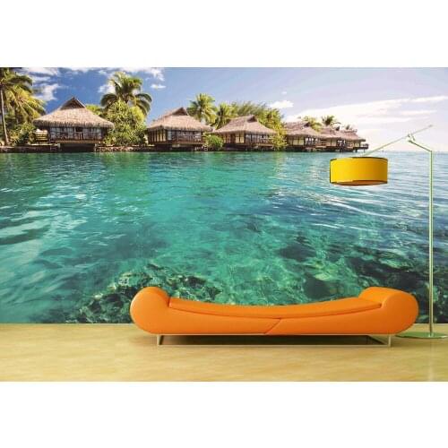 Custom Wallpaper Murals Maldives Cottage Self Adhesive Vinyl Wall Sticker Wall Paper Art Wall Painting Living Room