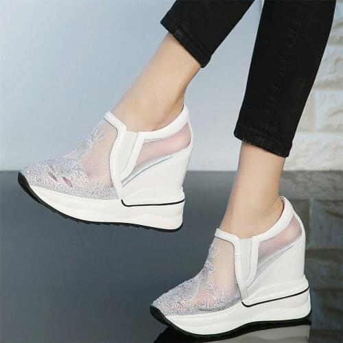 Summer Trainers Women Genuine Leather Wedges High Heel Roman Gladiator Sandals Female Slip On Platform Pumps Shoes Casual Shoes