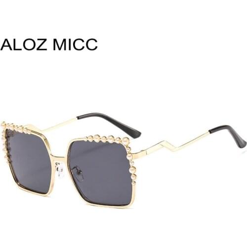 Pearl Square Sunglasses Women Fashion Metal Big Frame Sun Glasses Female Vintage Black Pink Eyeglasses Oculos Feminino UV400