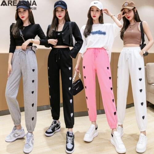 Sweatpants for Women 2021 new spring Harem pants Women Love embroidery Fashion Women Sports Pants pink Jogger Streetwear