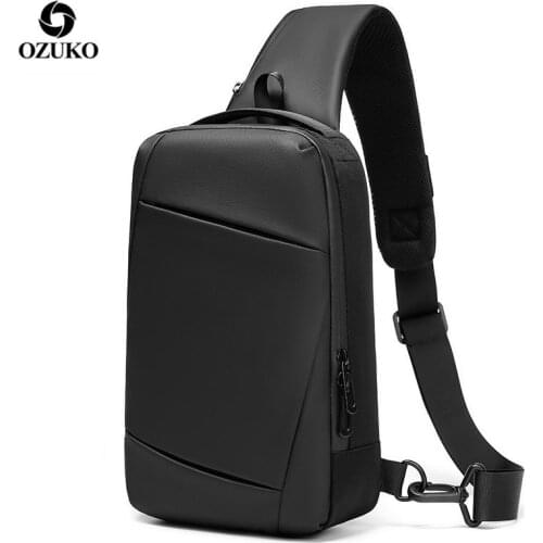 OZUKO Men USB Charging Crossbody Bags Waterproof Messenger Chest Bag Male Short Trip Sling Bag Large Capacity Shoulder Bag Black