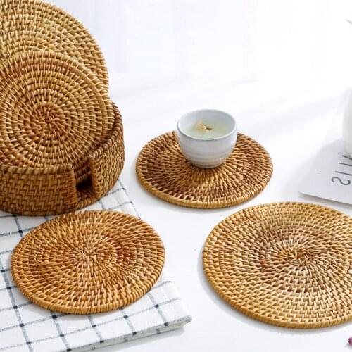 Woven Holder Drink Coaster Heat Pad Handmade Natural Rattan Insulation Round Kitchen Table Padding Cup Mats Tea Pot Placemat