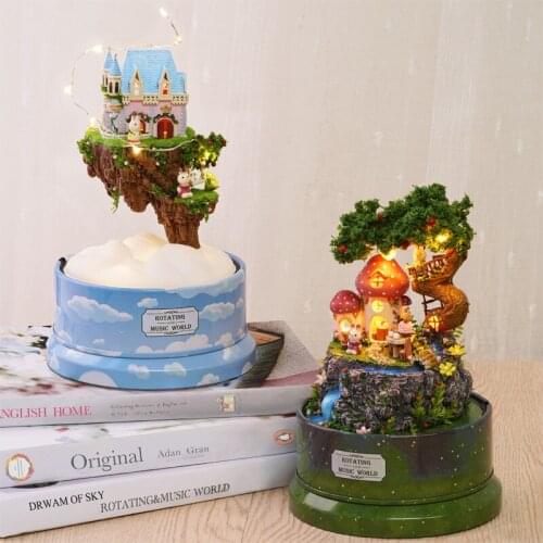 Creative Glass cover DIY Music Box mechanical LED Home bedroom handmade Decoration 3D crafts gift Glow in the dark