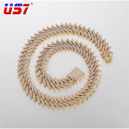 US7 16mm Iced Out Prong Cuban Chain Necklace for Men Rapper Hip hop Jewelry Choker Chain Gold Silver Color Rhinestone CZ Clasp