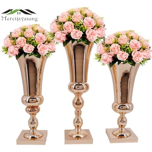 Flowers Vases Table Centerpiece Vase Metal Gold Tabletop Road Lead Type Flower Holder for Home/Wedding Decoration Best Gift G031