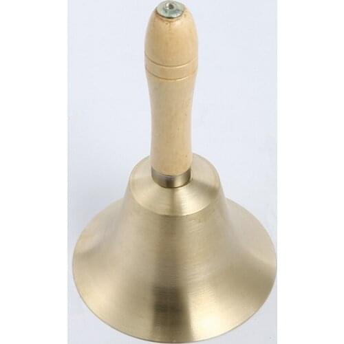 Vintage Copper Handbell Hand Shaking Jingle Bell Wood Handle Craft Gift