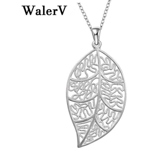 WalerV Color Pendant Fashion Jewelry Charm Hollow Leaves Shape Pendant Free 18 Inches Necklace for Women Girl Set Gift