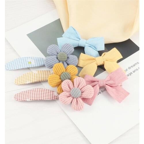 3Pcs/Set Bowknot Plaid Hair Pins Flower Daisy Hair Clips Girls Sweet Fashion Hair Accessories Headwear for Children Kid Barrette
