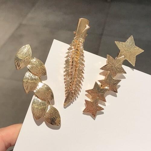 Fashion 1PC Women Leaf Feather Hair Clip Metal Geometry Hairpin Barrette Hair Ornament Party Decoration Vintage Hair Accessorie