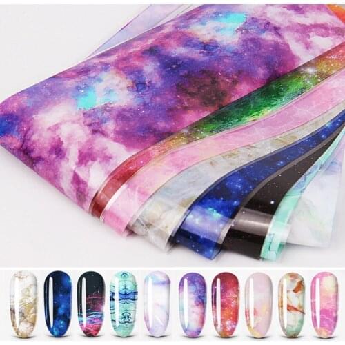 10pcs/set Holographic Starry Sky Nail Art Transfer Sticker Paper Galaxy Style Nail Foil Stickers Decals Decoration Manicure