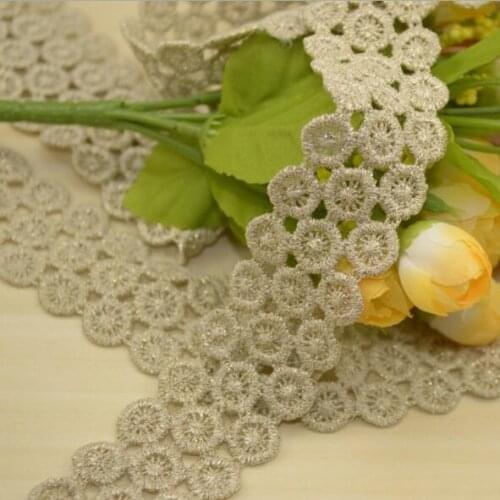 1Yard 35mm Gold Cotton Embroidery Flower Lace Collar Fabric Sewing Applique DIY Guipure Ribbon Trim Neckline Wedding Decor