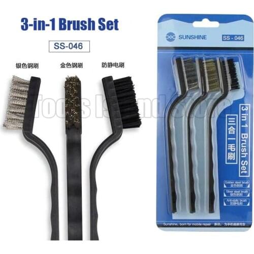 3-in-1 golden silver steel Anti-static brush Set For Mobile Phone Tablet PCB BGA Repair Soldering