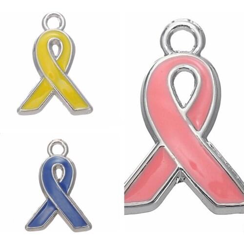 50PCS Fashion Alloy Pink Blue Yellow Ribbon Necklace Pendant Charms Accessories For DIY Handmade Keychains,Bracelets Making