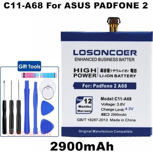 LOSONCOER 2900mAh C11-A68 High quality Battery For ASUS Padfone 2 A68 battery Replacement