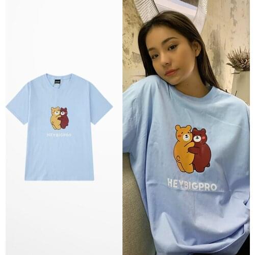 Cartoon Bear Funny Print T-Shirt Men Hip Hop High Street Harajuku T Shirts White Blue Casualwear Fashion Lovers Couple Top Tee