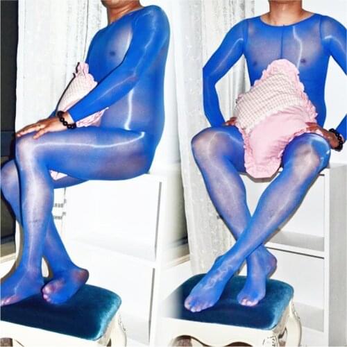 Gay Men Bodysuit Silky Temptation Full Body Plus Size Men Exotic Shiny Body Stocking Sexy Costumes Super Elastic