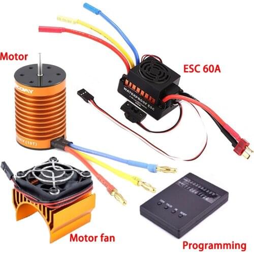 Hot sale 9T,10T 4370KV, 3930KV 3650 3900KV 4300KV 5200KV Brushless Motor 60A ESC Programmer Card Set for 1:10 1/10 RC Car Truck