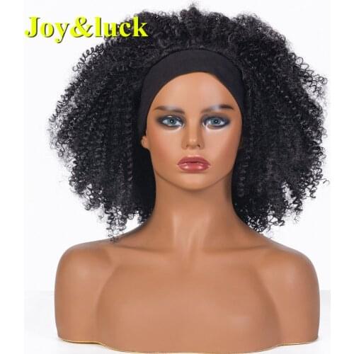 Joy&luck Short Afro Kinky Curly Headband Wig Black Wrap Head Wigs for Women Sytnthetic Hair Wigs