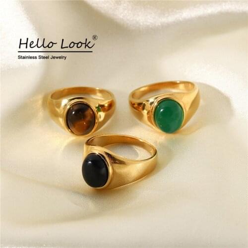 HelloLook Tigers Eye Ring for Women 18K Gold Plated Stainless Steel Rings Retro Obsidian Ring Engagement Wedding Jewelry