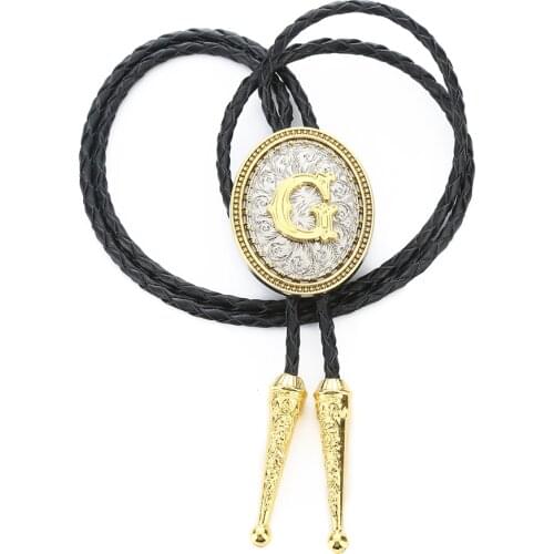 26 letters Western cowboy tuxedo accessories bolo tie leather collar rope unisex casual necklace birthday banquet gift