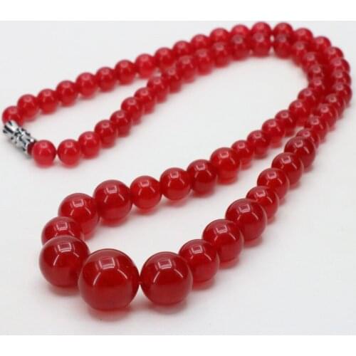 Red chalcedony 6-14mm necklace 18 incheswholesale round bead stone tower chain
