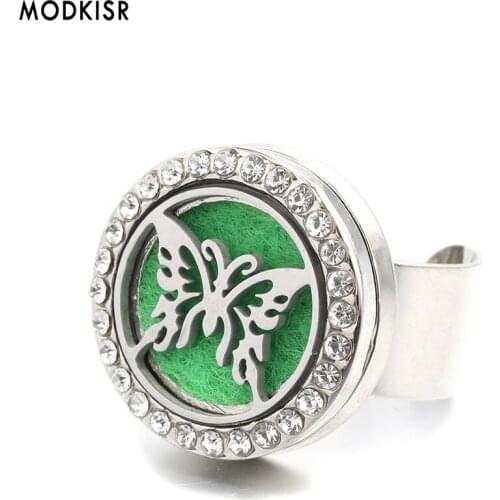 MODKISR Wholesale Stainless Steel Butterfly 25mm Wild Star Aromatherapy Essential Oil Diffuser Women Rings Jewelry Female Ring