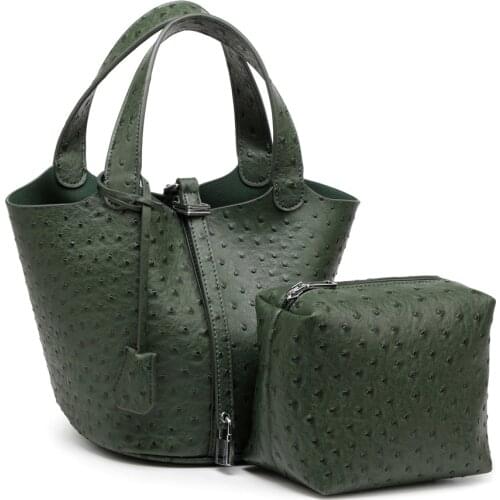 Fashion Basket Bag Women Brown Bags Classic Brand Designer Tote Shopping Bag Ostrich Pattern Leather Composite Purse Bags