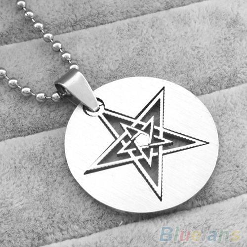 Men Women Fashion Hollow Double Layers Pentagram Pendant Beads Chain Necklace