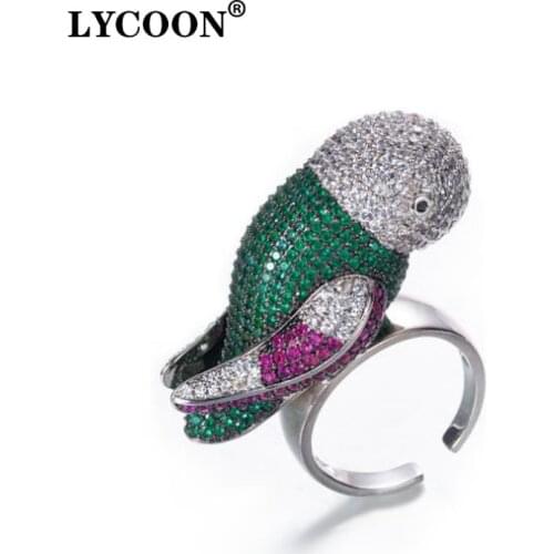 Fashion Animal shape cocktail rings Charms cubic zircon big bird ring adjustable size for women jewelry for party