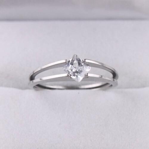 Lightning 6mm square zircon CZ ring 316L Stainless Steel finger rings women jewelry wholesale lots