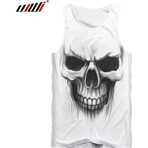 UJWI White Singlet Man 3D Print Skull waistcoat Men Hip Hop Streetwear Punk Style Crewneck Sleeveless Undershirts Cool