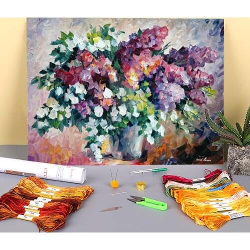 Oil Painting Style Lilac Printed 11CT Cross-Stitch Embroidery Kit DMC Threads Handmade Needlework Hobby Knitting Sales Counted