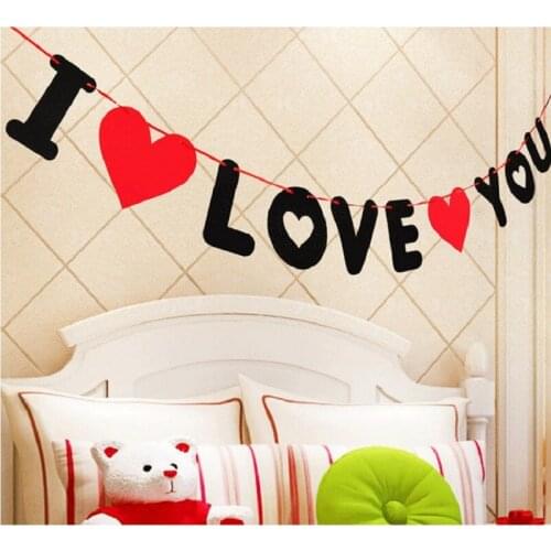 Non-Woven Red Heart Letters I Love You Banner Wedding Decoration Pendant Garland Photo Props Valentine Party Supplies